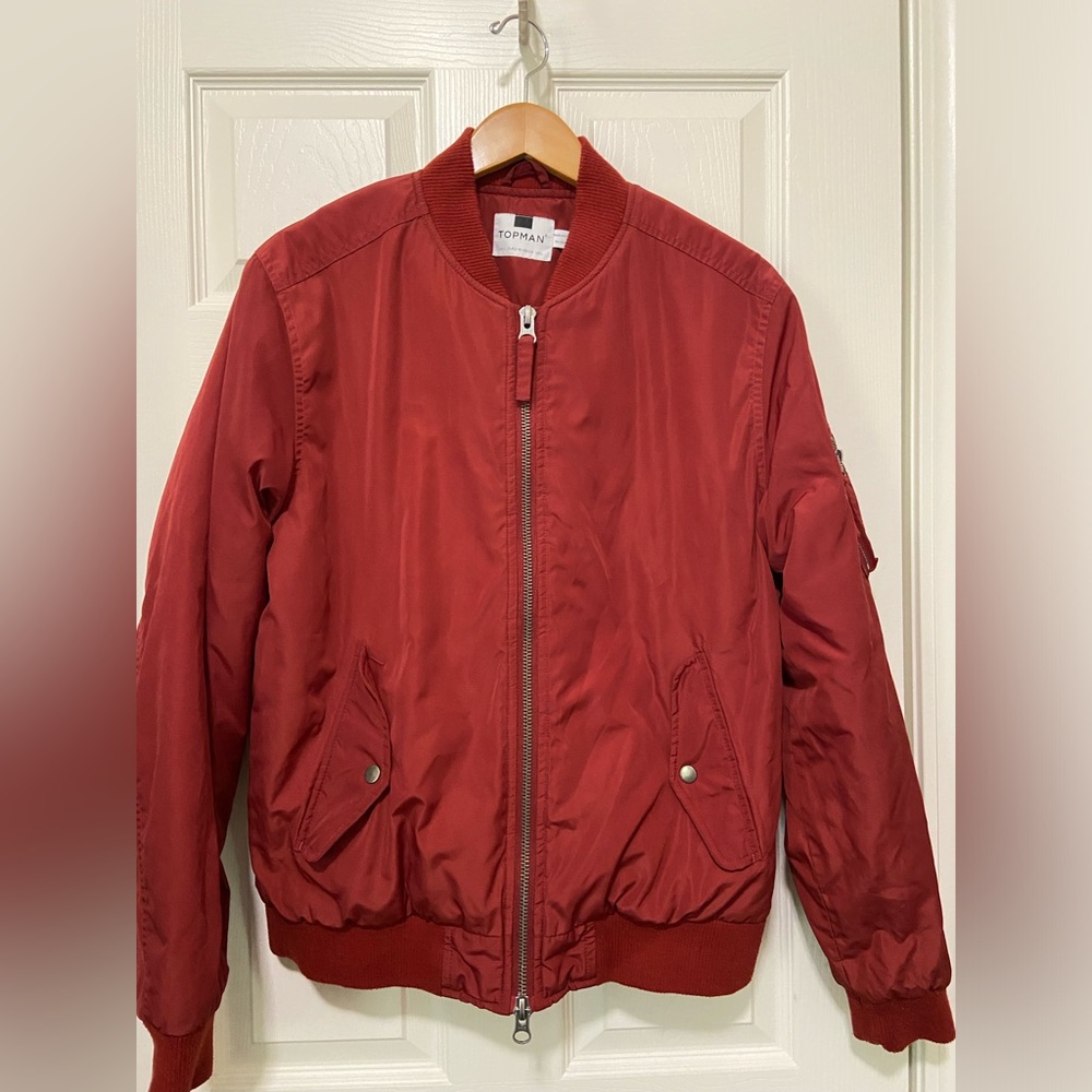 Topman Burgundy Nylon Bomber Jacket Men’s Large